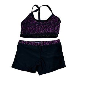 Arshiner 2 Piece Bathing Suit Kids Size 120 5 Girls black Purple Lace Summer